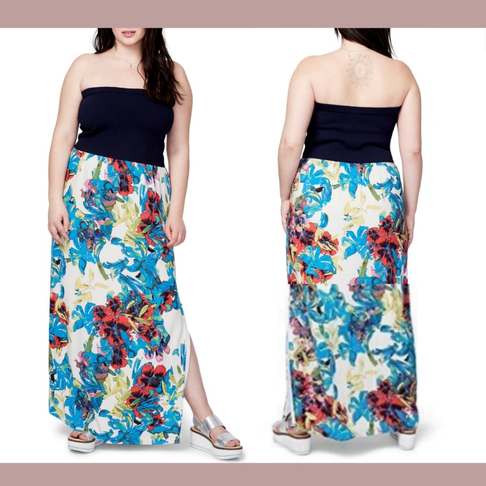 NWT Rachel Rachel‎ Roy [ PLUS 2X ] Strapless Mixed Media Maxi Dress